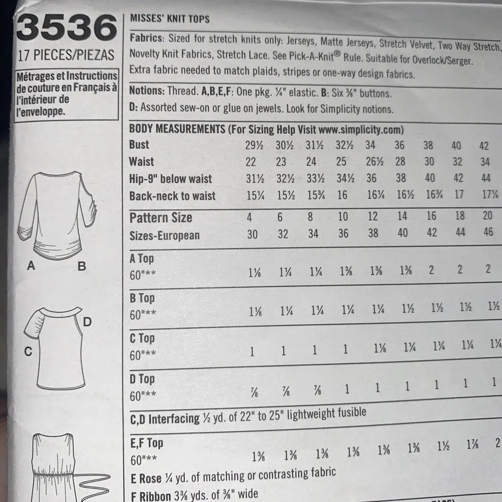Simplicity 3536 Misses Knit Tops Sewing Pattern Sizes 12-20 Uncut Cowl Neck